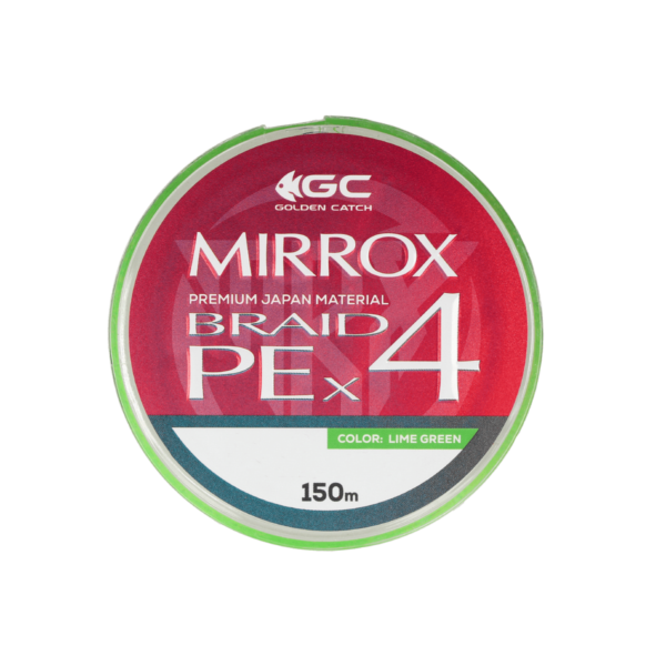 golden catch braided line mirrox pe x4 150m lime green 0 8