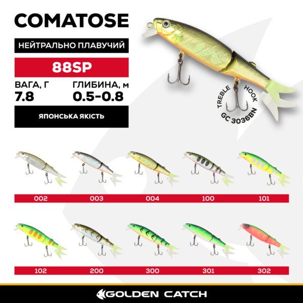 golden catch hard lure comatose minnow 88sp 7 8g 302