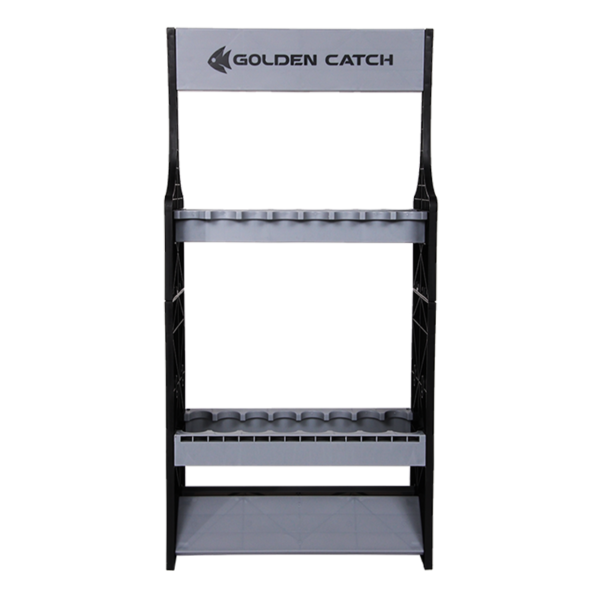 golden catch rod stand for 16 rods grey