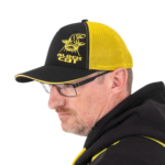 black cat black and yellow trucker cap
