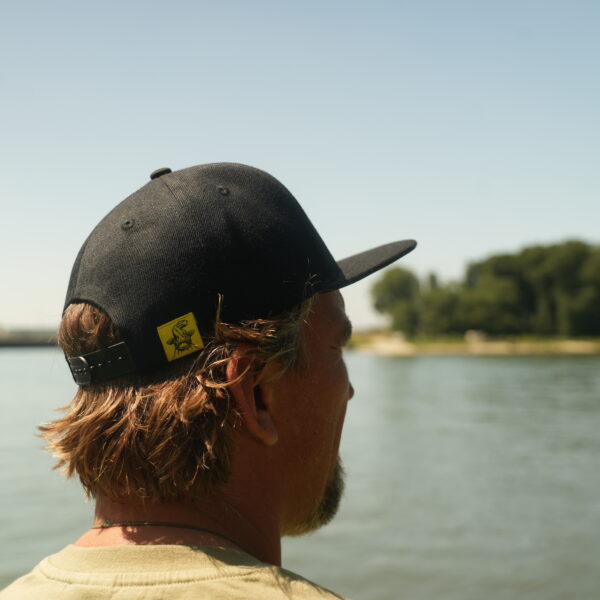 black cat black flat peak cap