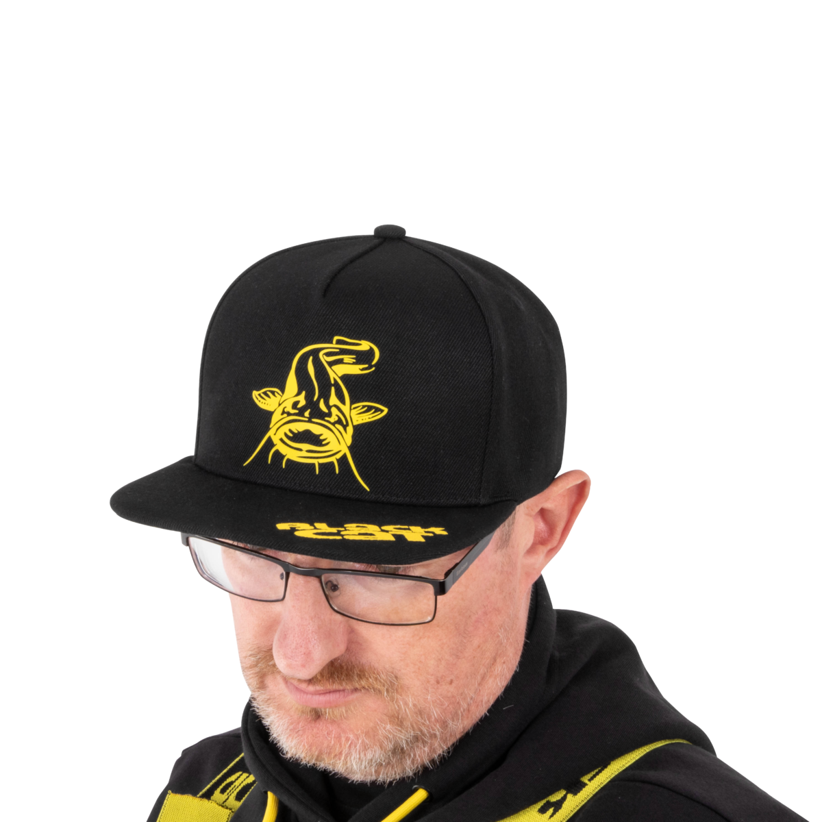 black cat black flat peak cap