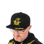 black cat black flat peak cap