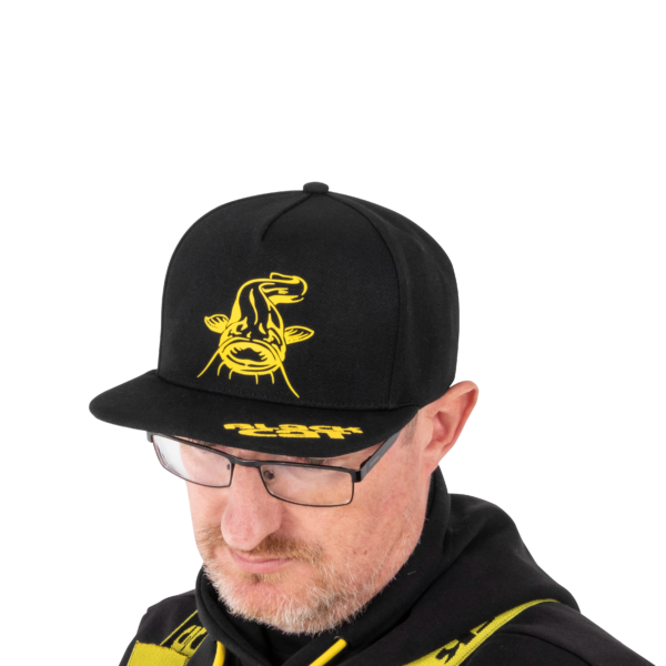 black cat black flat peak cap