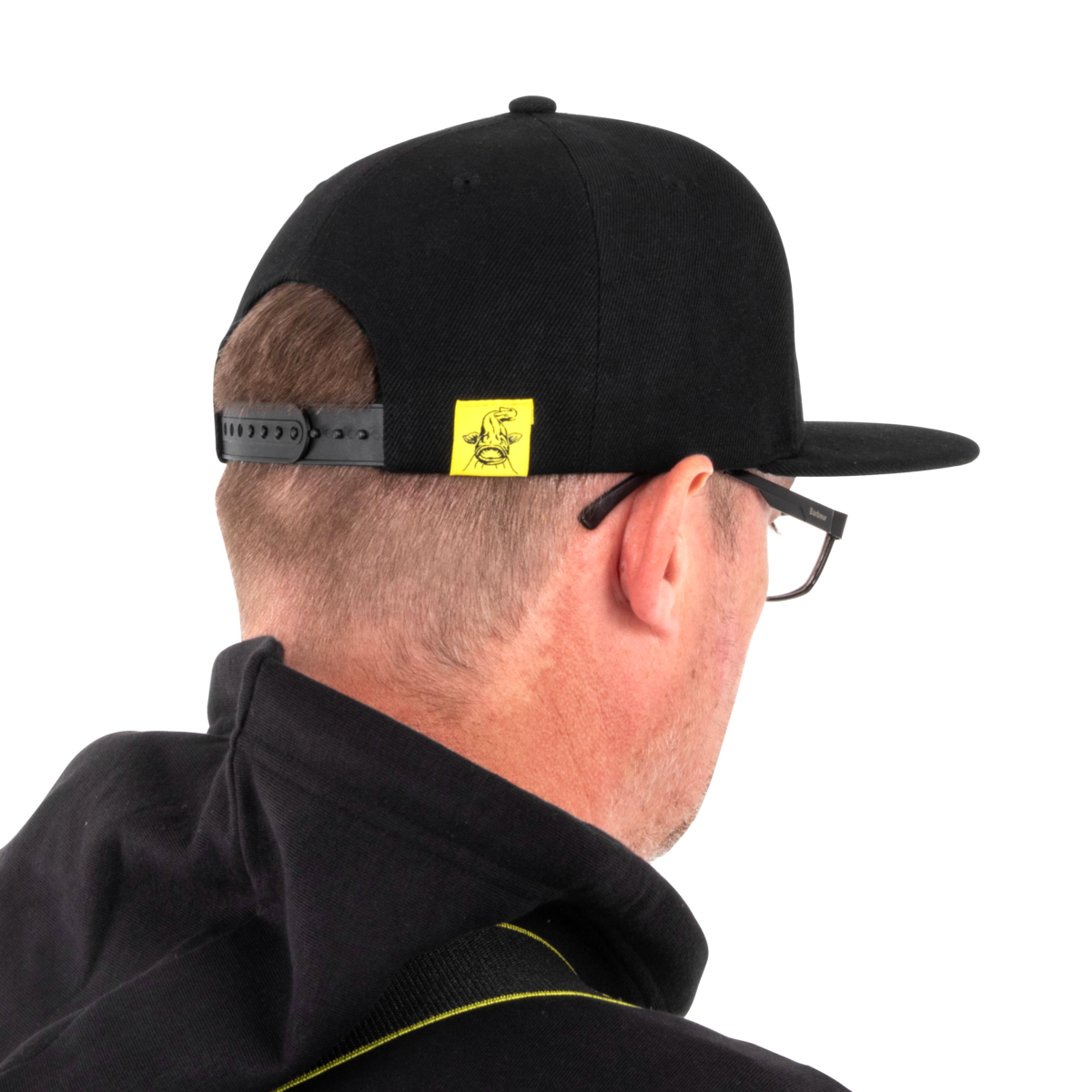 black cat black flat peak cap