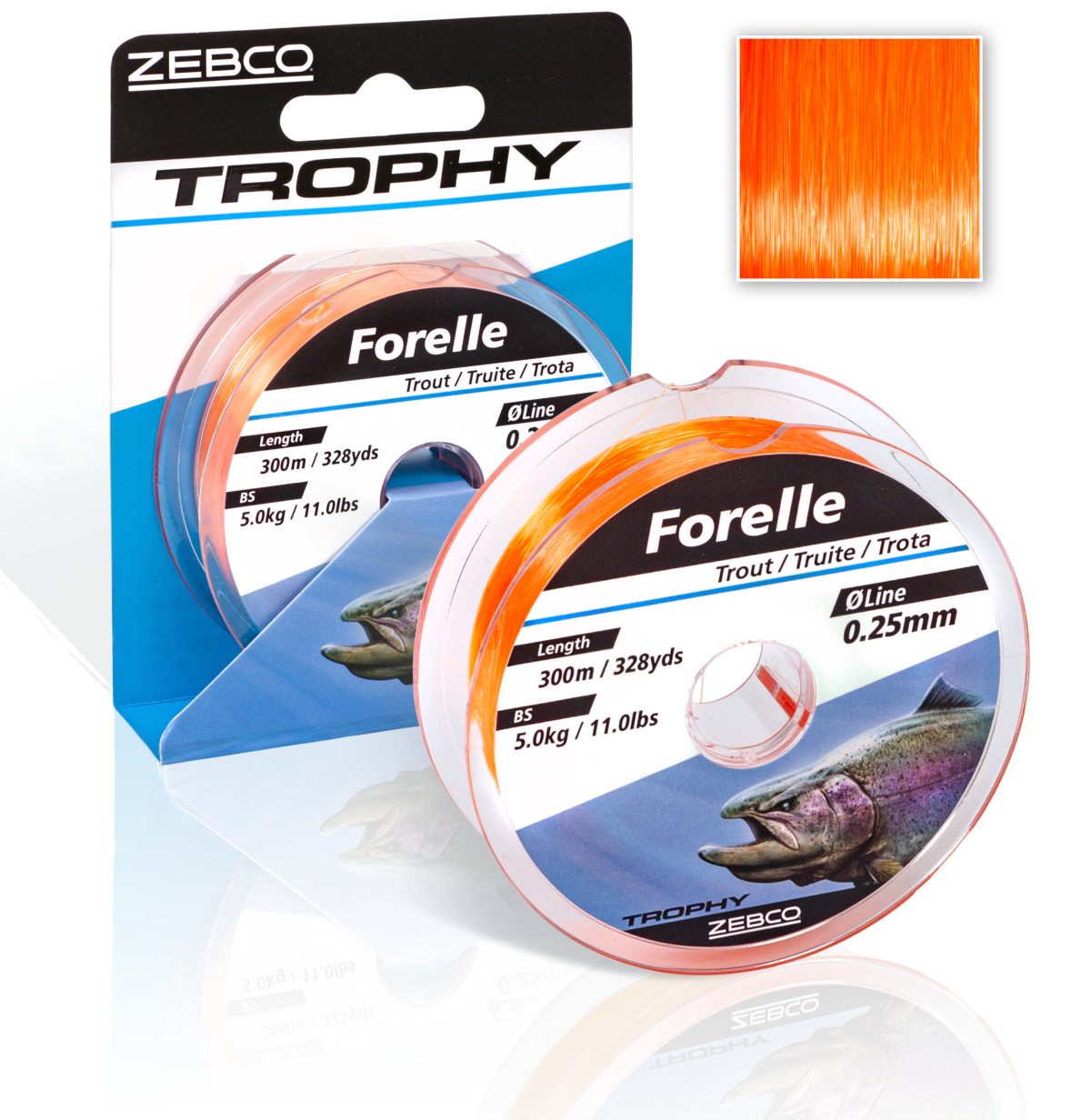 zebco 018mm trophy trout l 300m 328yds 29kg 64lbs fluo orange