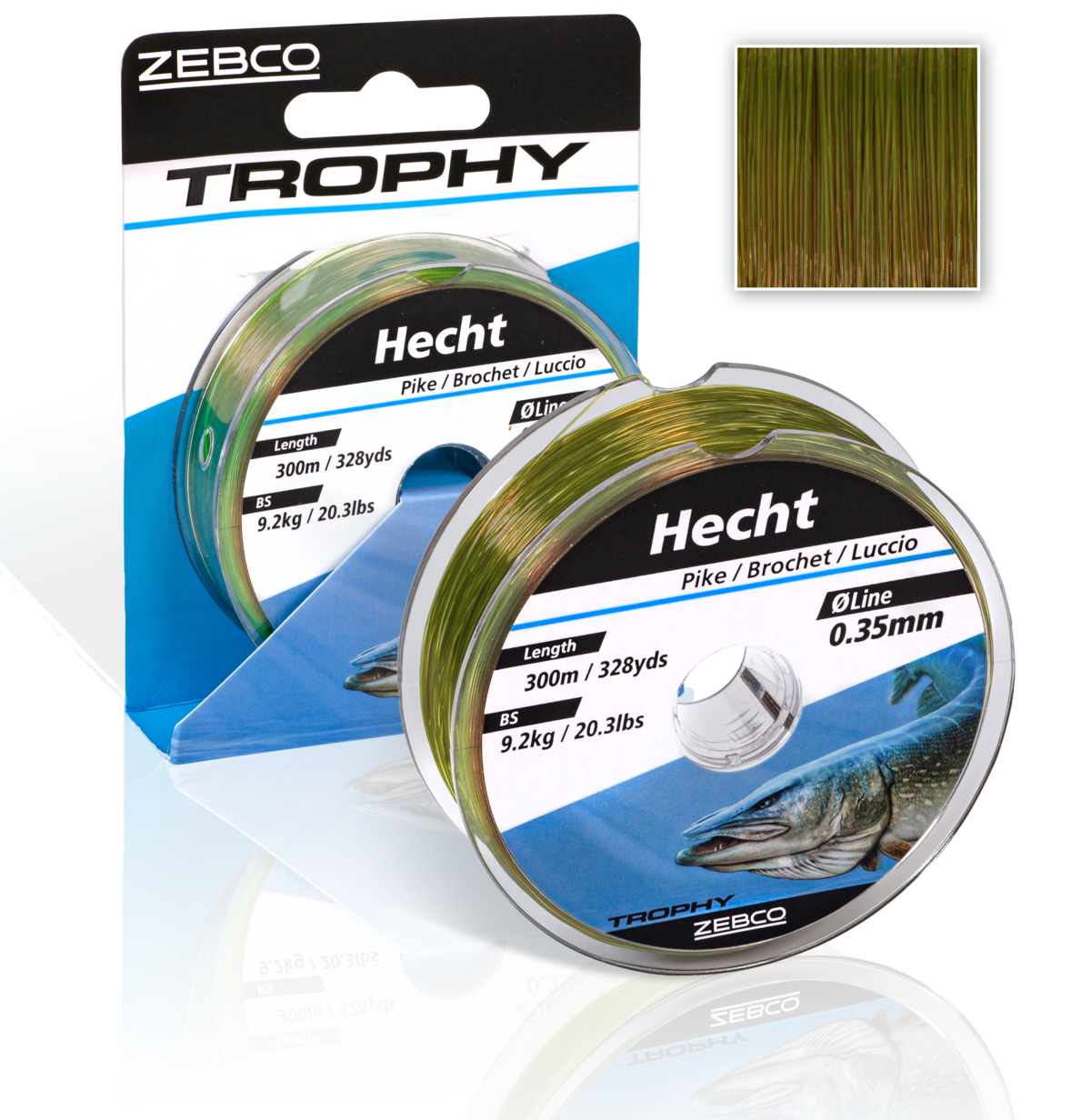 zebco 040mm trophy pike l 250m 273yds 127kg 280lbs green