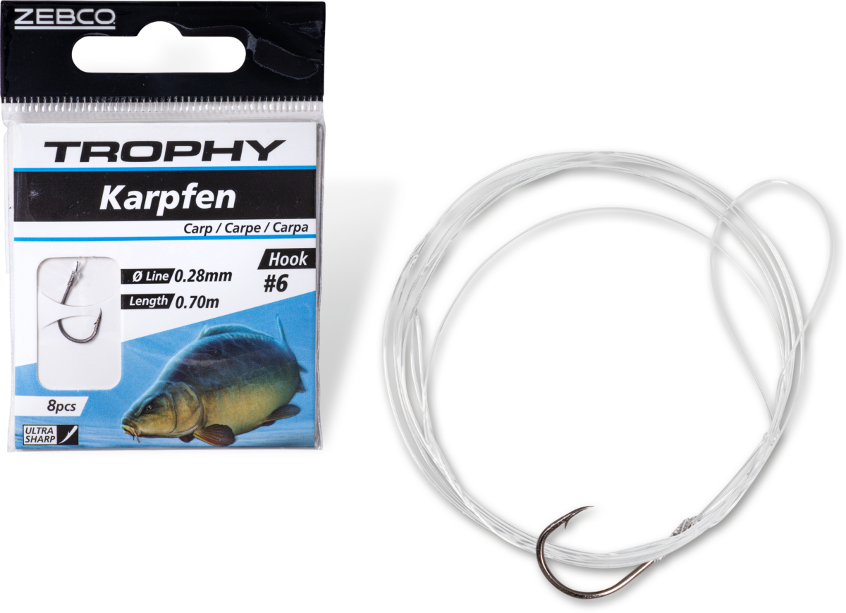 zebco 4 trophy carp hook to nylon black hooklength 70cm