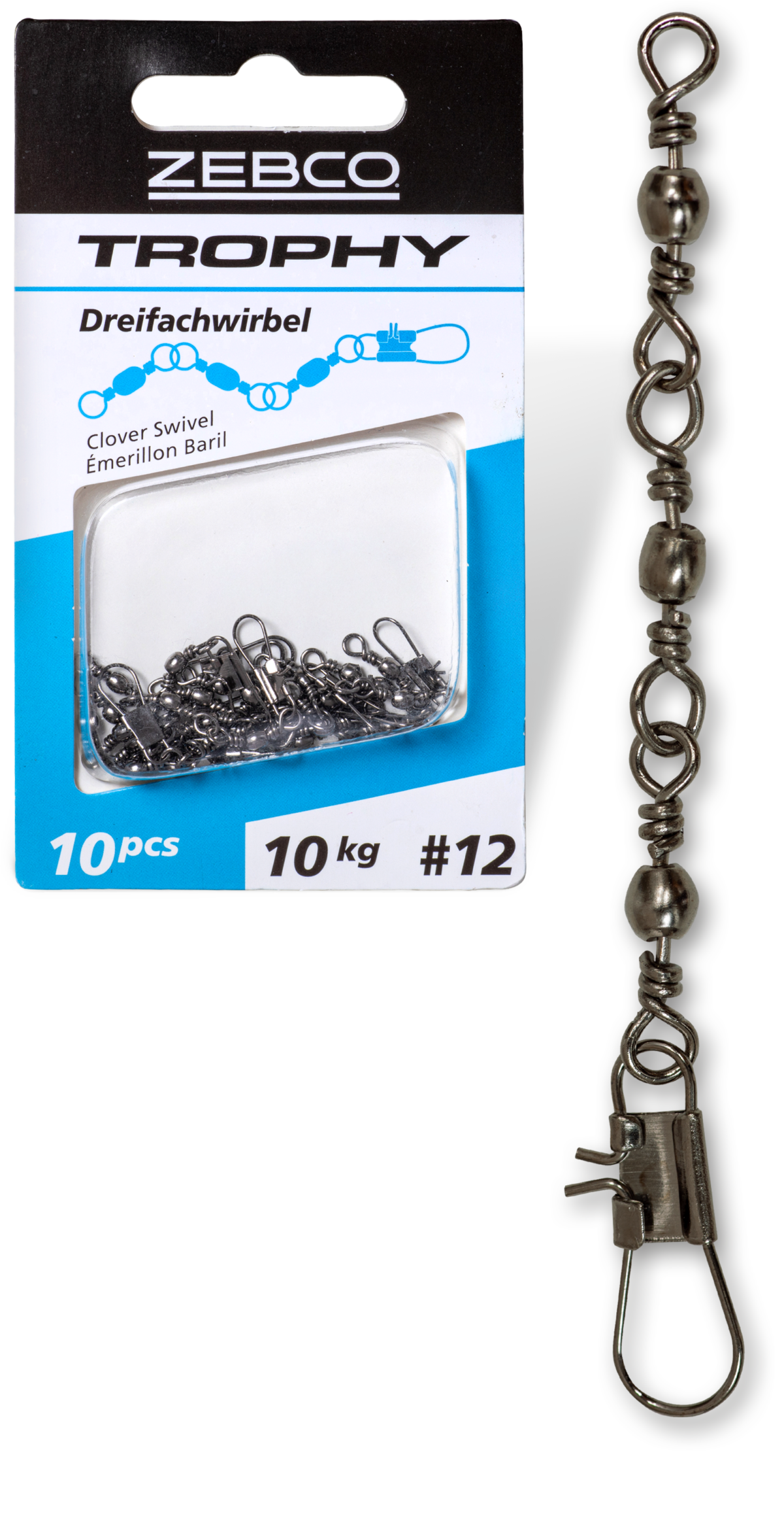 zebco s 12 l 52mm trophy treble swivel 10kg 10 pcs
