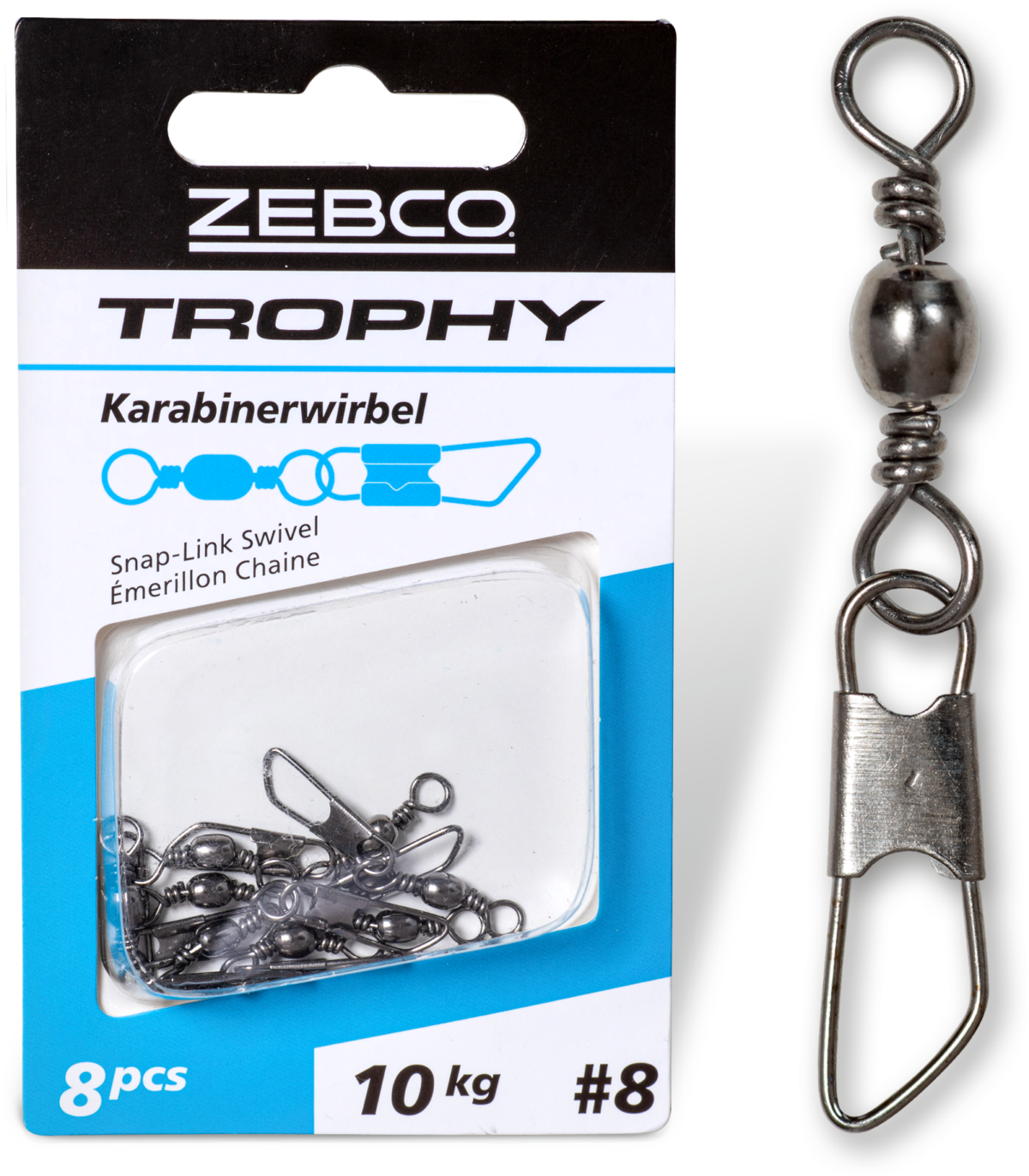 zebco s 8 l 30mm trophy snap link swivel 10kg 8 pcs