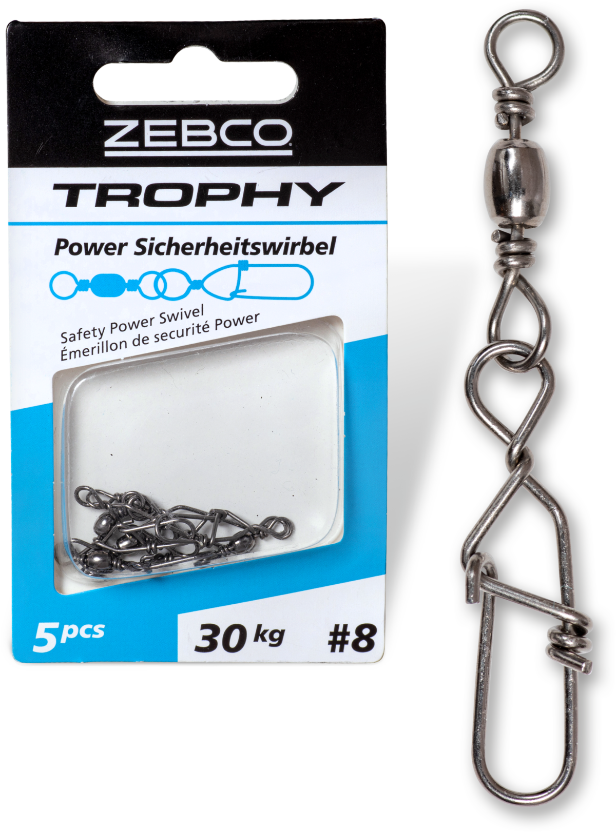 zebco s 8 l 40mm trophy safety power swivel 30kg 5 pcs