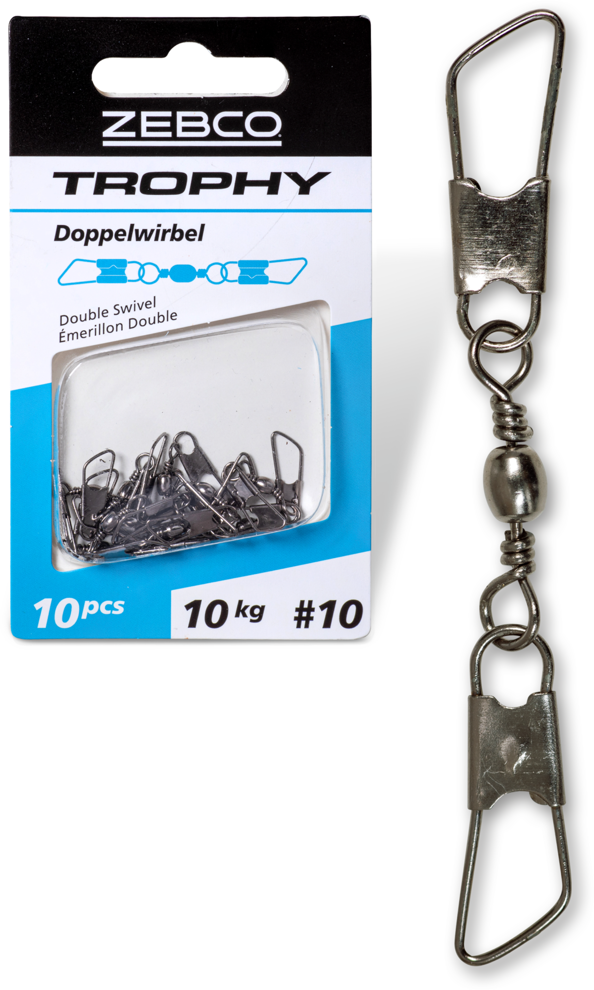 zebco s 8 l 50mm trophy double swivel 10kg 10 pcs