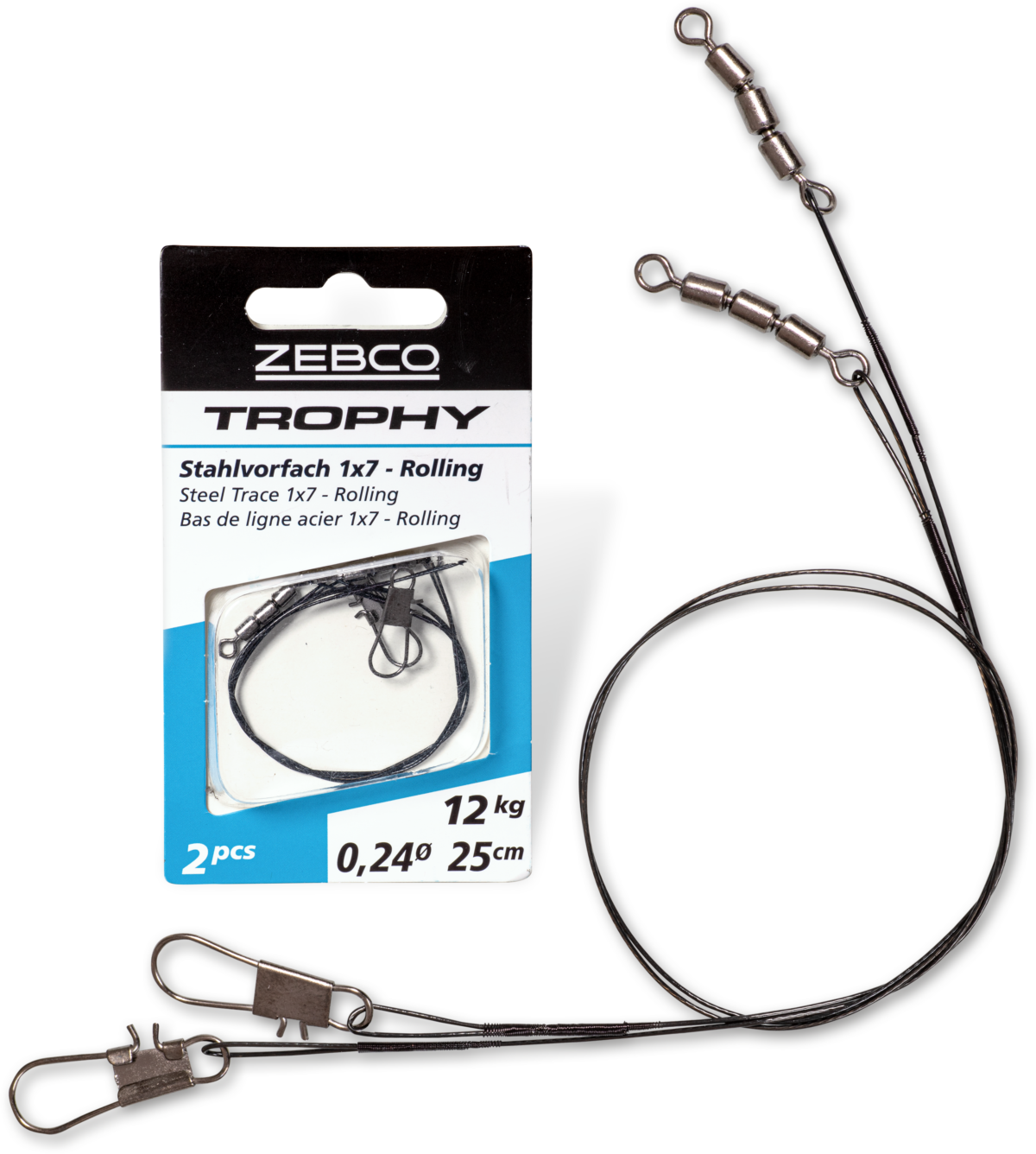 zebco trophy steel trace 1x7   rolling l 25cm 9kg 2 pcs