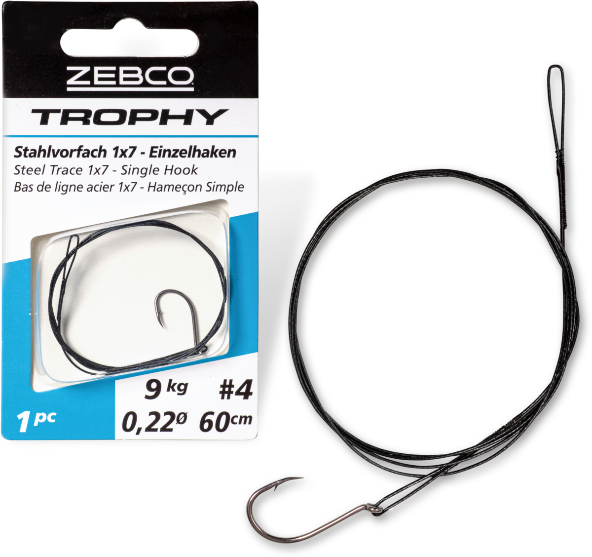 zebco trophy steel trace 1x7   single hook l 50cm 15kg 1 pcs