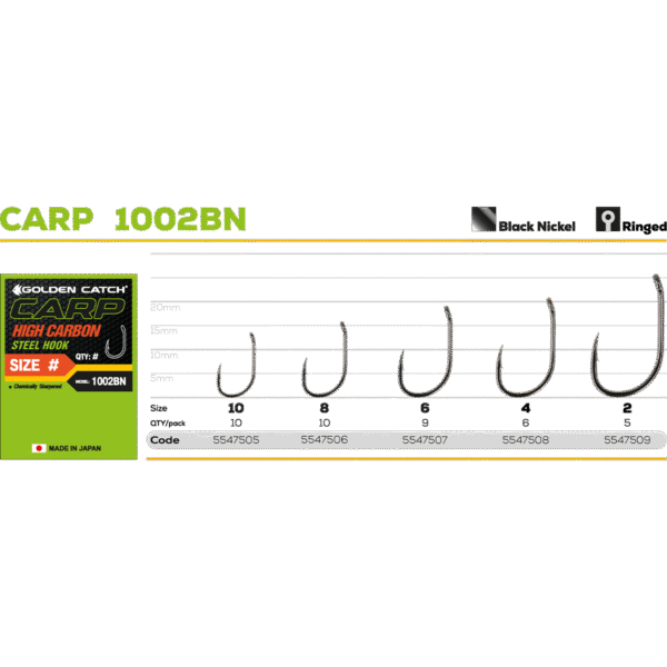 Golden Catch Hook Carp 1002BN №6(9pcs) » Fish.bg | Хвани повече с Fish.bg